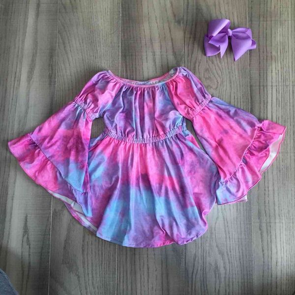 

baby girls fall winter dress tie dye girl cloud skirt with bow, White