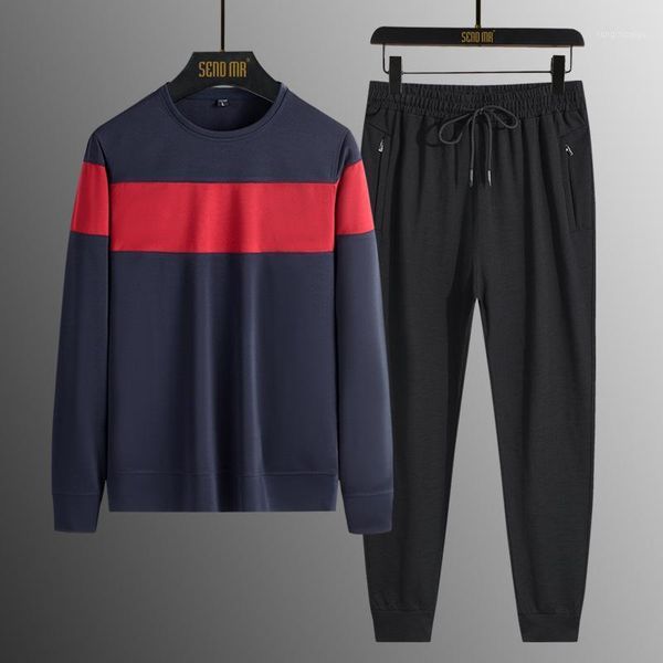 

men's tracksuits tracksuit men fashion autumn mens sports suit casual round neck pullover stitching long-sleeved trousers two-piece, Gray
