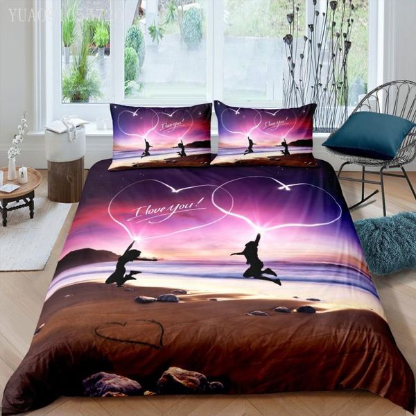 

bedding sets lovers set romantic beach purple printed duvet cover double  king size adults bed linings valentines day decor