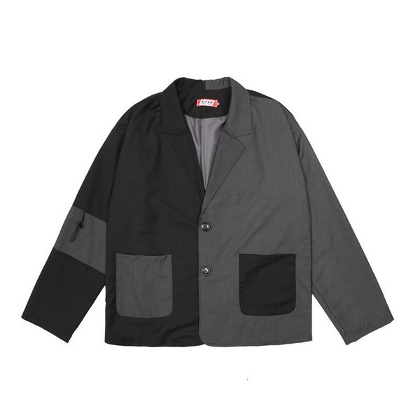 

& men's suits blazers chaopai color contrast splicing long sleeve coat for loose and lazy style fashionable single row two button suit, White;black