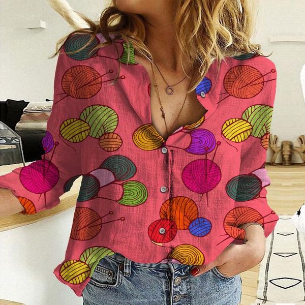

women's blouses & shirts colorful bright orange fun wool ball print lady breathable light casual custom design shirt, White