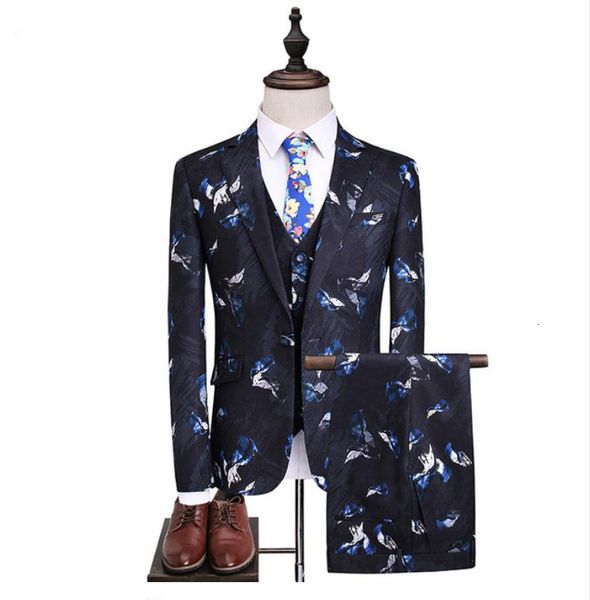 

men's suits & blazers (jacket+vest +pants) flower color arrival men slim fit casual business woolen wedding suit for, White;black