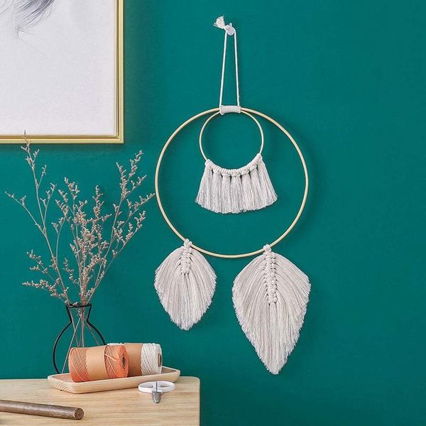 

macrame woven wall hanging decor feather art cotton ornaments leaf tassel dreamcatcher for home decorations decorative objects & figurines