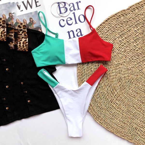 

women's swimwear women contrast panel bandage bikini set push-up 2021 beachwear swimsuit brazilian patchwork swimming wear biquini, White;black