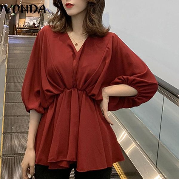 

women's blouses & shirts women blouse casual v neck tunic 2021 vonda female office ladies elegant loose blusas femininas plus size, White