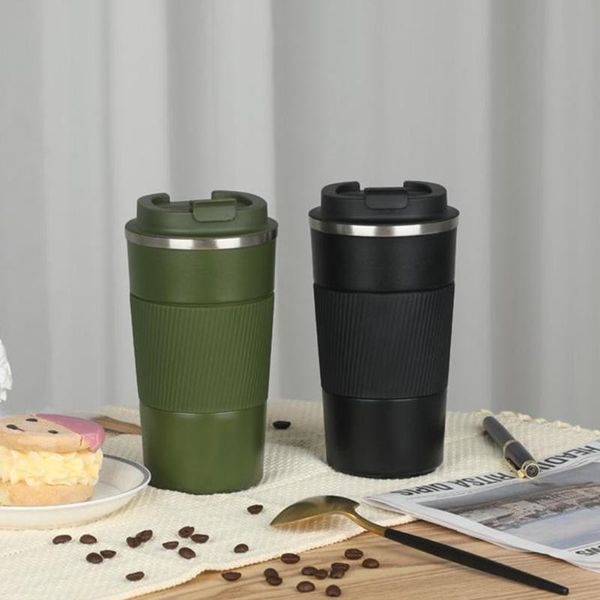

double-layer vacuum insulated stainless coffee cup travel mug thermal steel with leakproof lid non-slip cover for water 510ml bottles