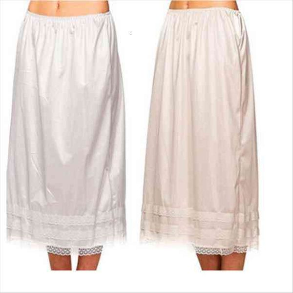 

cotton solid lace trim maxi women skirts half slip underskirt under, Black