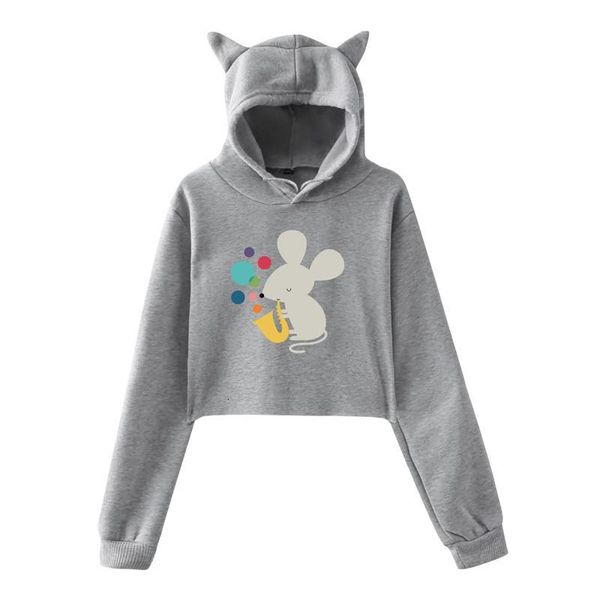 

women's hoodies & sweatshirts mouse printed long-sleeved hooded drawstring sweatshirt animal short sweatshirt#30 ht83, Black