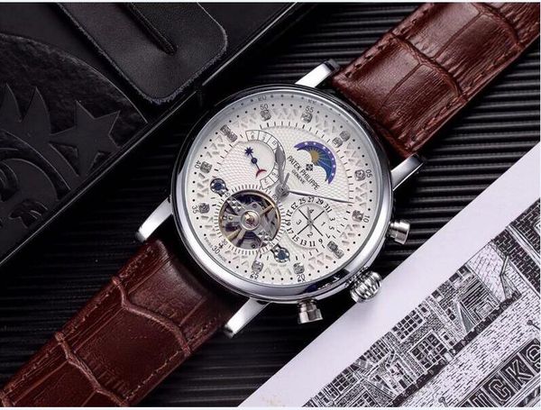 

037 patek philippe new men automatic movement watch mechanical watches stainless steel genuine leather men's business wristwatch 42mm