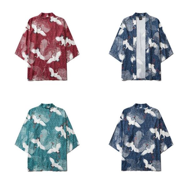 

japanese print streetwear samurai harajuku kimono cardigan plus size asian traditional style fashion retro casual yukata ethnic clothi, Red