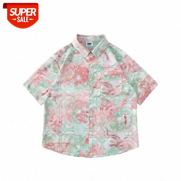 

japanese tie-dye cashew flower shirt men's short-sleeved retro loose hip-hop thin short jacket #xj0u, White;black