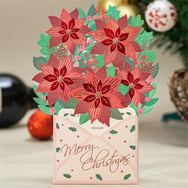 

greeting cards 1set envelope xmas year 3d hollow christmas card flower