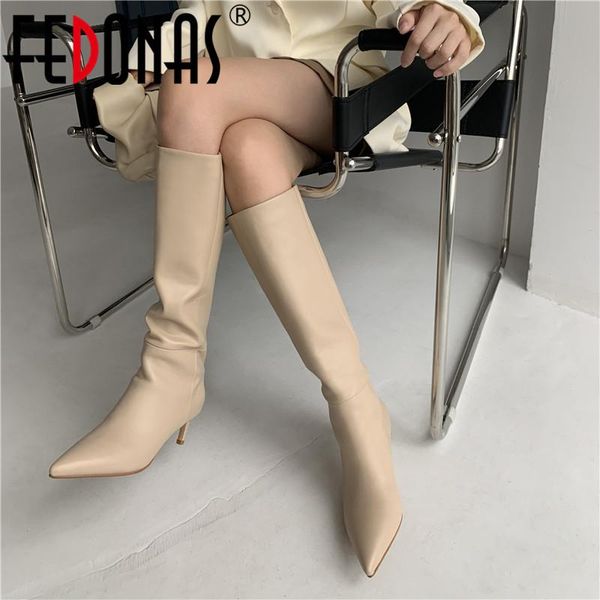 

elegant knee high boots for women wide leg pointed toe shoes woman heels 2021 fall winter wedding, Black
