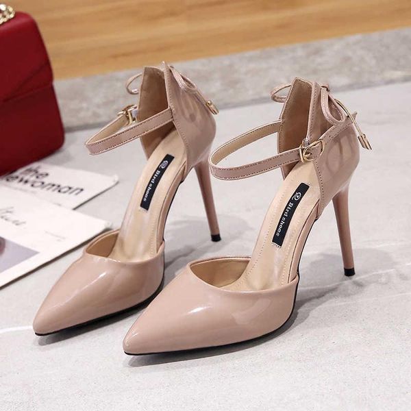 

sandals 2021 brand heels women summer fashion pointed toe patent leather shoes woman stilettol dress, Black