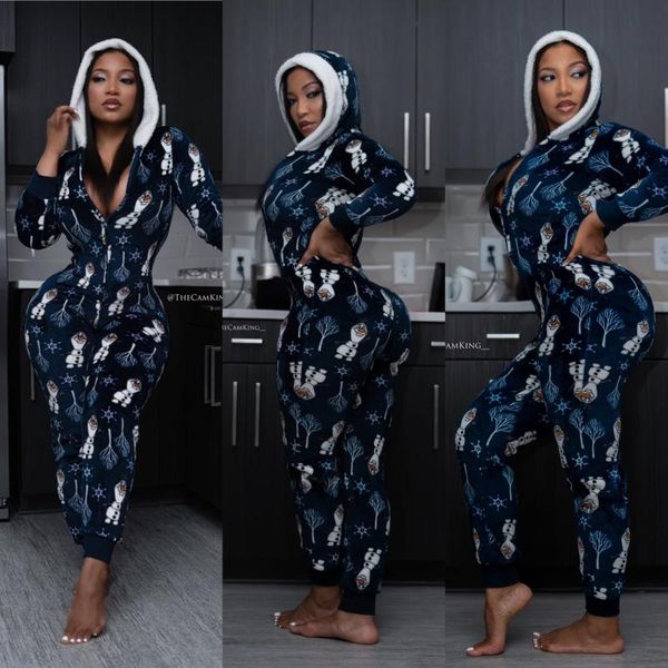 

women's jumpsuits & rompers christmas hooded pajamas jumpsuit women winter print warm long sleeve sleepwear xmas cute zipper up nightwe, Black;white
