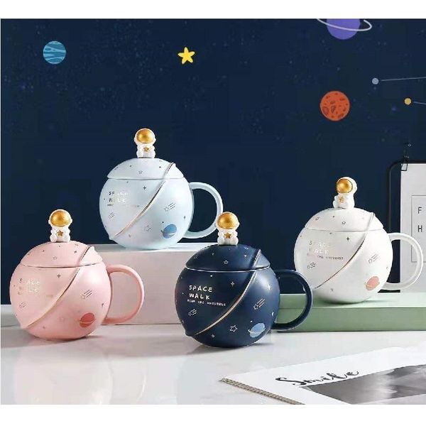 

mugs cartoon astronaut planet mug round creative ceramic with lid and large capacity drinking cup