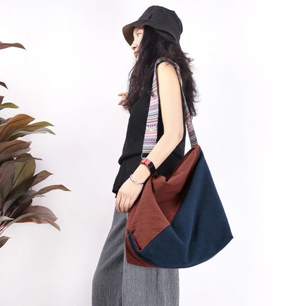 

shoulder bags johnature retro color matching cotton linen messenger bag 2021 casual large capacity women & crossbody