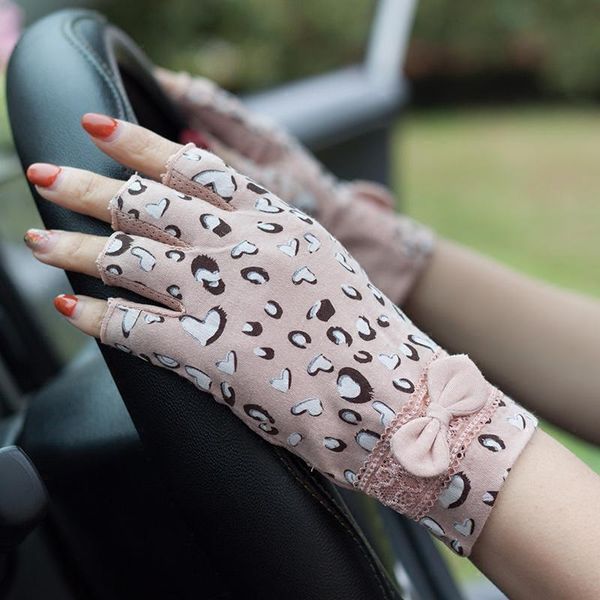 

five fingers gloves half finger lace pure cotton sunscreen female students summer fingerless non-slip driving thin fs23, Blue;gray