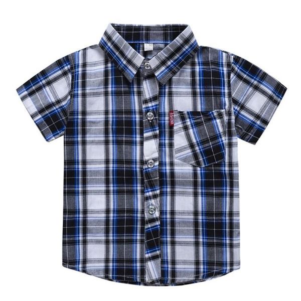 

shirts summer baby boys short sleeve plaid print kids tees casual blouse, White;black