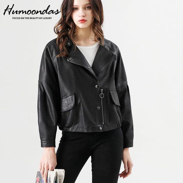 

women's leather & faux 100% genuine jacket women 2021 spring autumn natural sheepskin coat streetwear short real clothing, Black