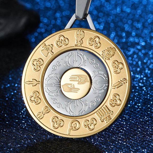 

pendant necklaces titanium steel manjusri zodiac jiugong bagua male lotus peanut dashi amulet necklace, Silver