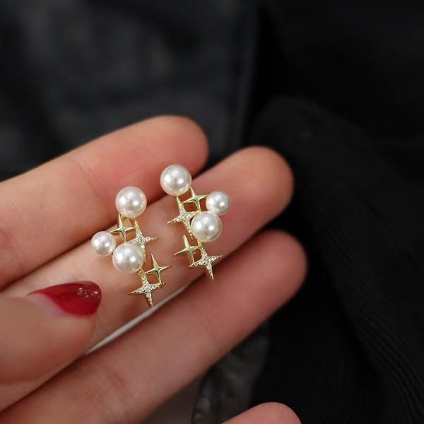 

gold star stud earings fashion jewelry 2021 sale pearl ear ring for women european korean trendy elegant style light luxury, Golden;silver