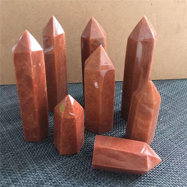 

natural gold sand hexagon crystal point mineral ornament energesis healing wand family home decoration diy gift decorative objects & figurin