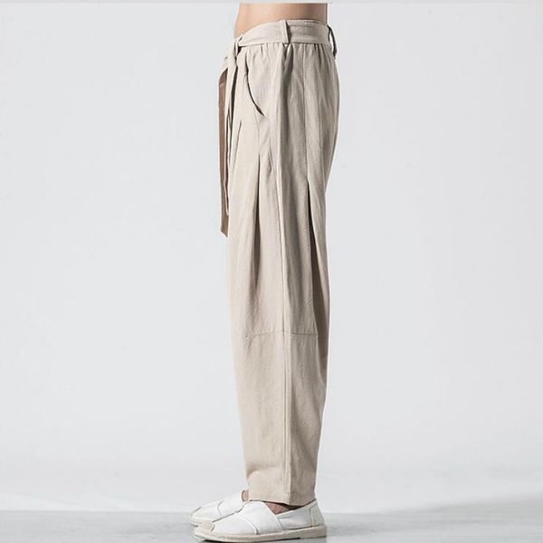 

men's pants summer chinese style retro loose straight linen tang suit wide bloomers joggers large size cotton harem, Black