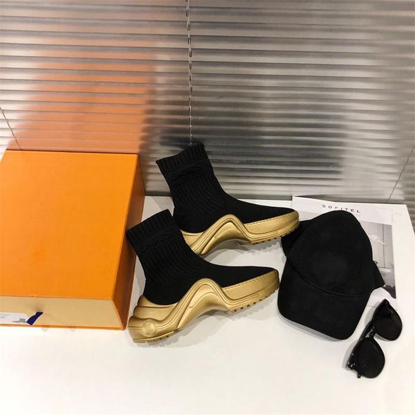 

boots winter women ankle socks stretch fabric platform casual mixed color ladies shoes woman botines mujer 2021, Black