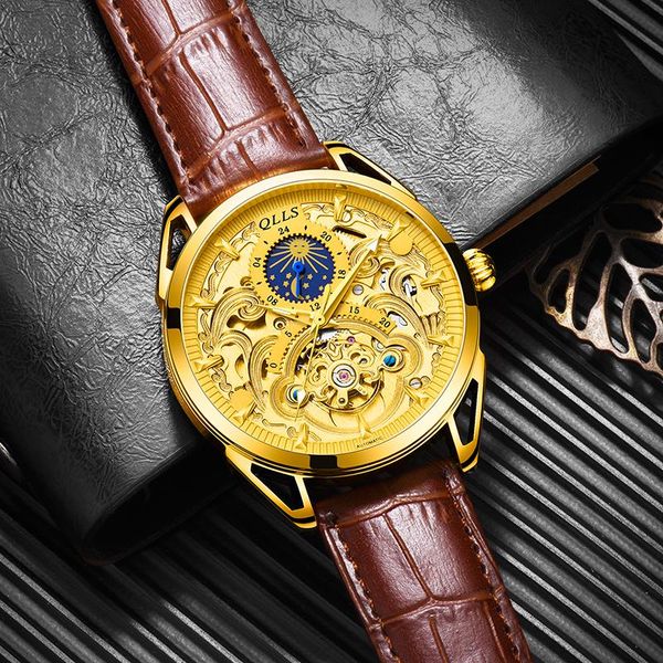 

wristwatches luxury watch men's automatic mechanical watches tourbillon with brown leather strap beiping, Slivery;brown