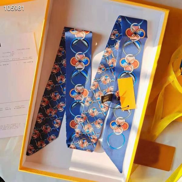 

2022 brands women's scarf designer headband classic handbag scarfs super soft silk cloth printed scarves hair band 8*120 cm, Blue;gray