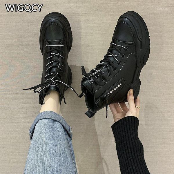 

boots 2021 autumn winter women's thick-soled british style zipper short motorcycle women1, Black