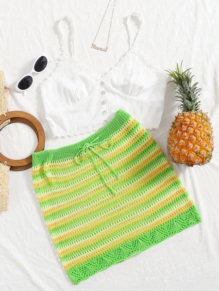 

striped knit cover up skirt j0tv#, White;black