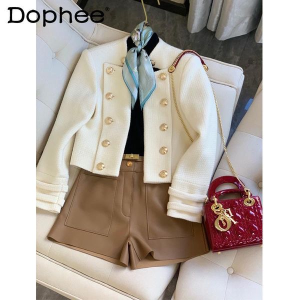 

women's wool & blends white french small coat jacket 2021 fall clothes for women socialite high-end long-sleeved double-breasted woolen, Black