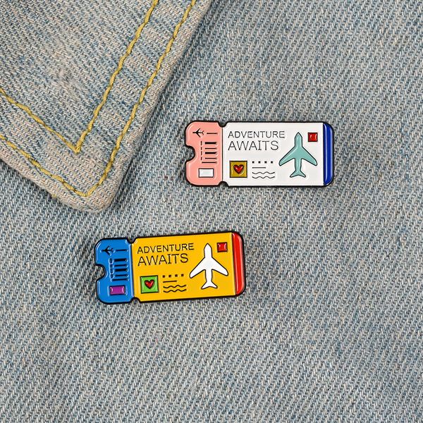

cartoon airline ticket "adventure awaits" cute brooch jeans decoration personality white pink blue innovation color pins