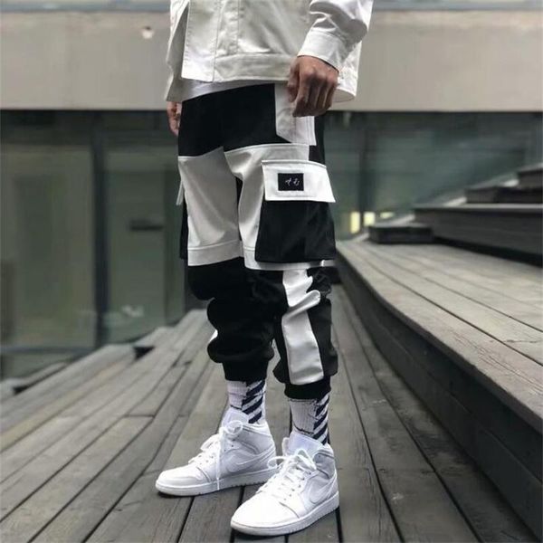 

mens pants 2021 men multi pockets cargo harem hip hop casual male track joggers trousers fashion harajuku pant men's, Black