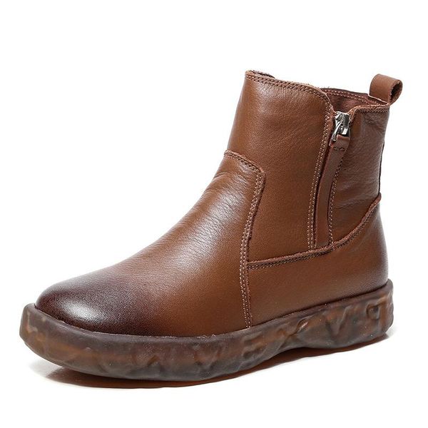 

boots fujin soft genuine leather zip for women autumn winter plush fur warm shoes ankle comfortable, Black