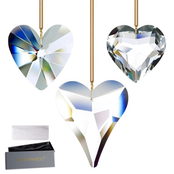 

garden decorations goldenhaitai 3pcs clear heart crystal suncatcher rainbow maker prism for window hanging home decor gifts 45/55/68mm