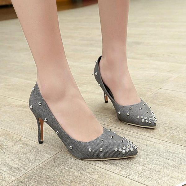 

dress shoes women pumps spring leather pointed toe woman high heels wedding female party plus size women's office, Black