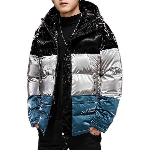 

hooded white men's duck shiny thick warm loose jacket coats teenagers down parkas male clothes, Black
