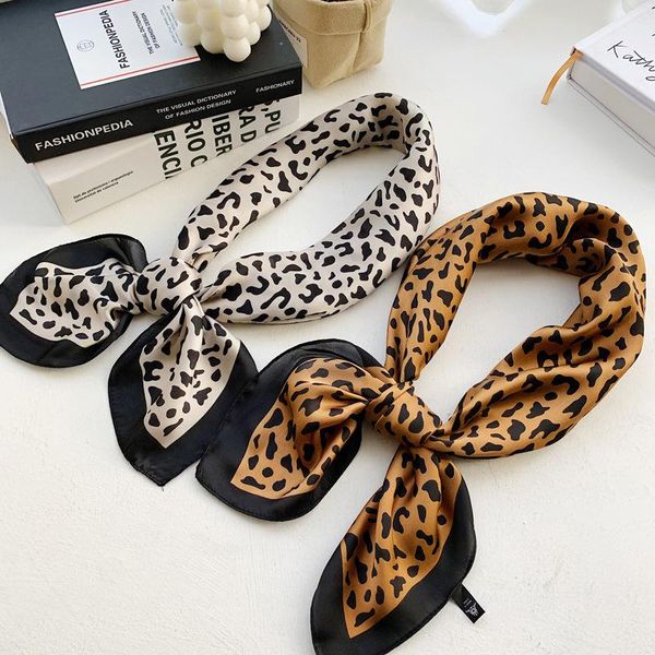 

scarves fashion leopard print scarf women 2021 hijab square silk brand neckerchief soft bandana female neck shawl, Blue;gray