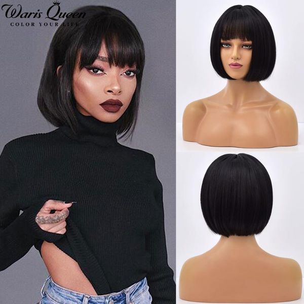 

synthetic wigs short bob wig with bangs ombre black red blonde pink lolita cosplay party natural hair heat resistant for women