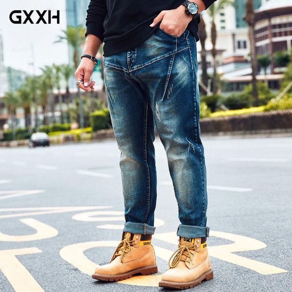 

men's pants gxxh tide brand large size jeans high-end ladies classic denim lace casual xxl-5xl 6xl, Black