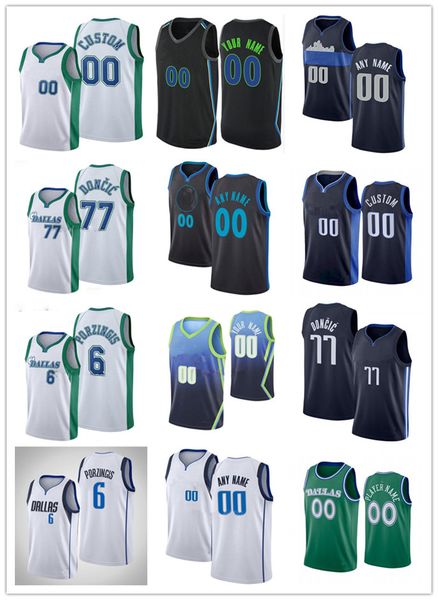 

75th custom men women dallasmavericksluka 9 moses brown 77 doncic 13 jalen brunson kristaps 6 porzingis basketball jerseys, Black;red