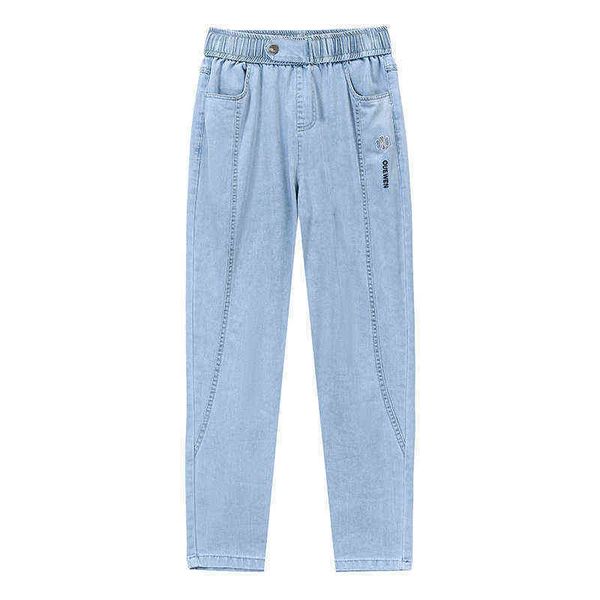 

harem pants denim women's summer thin loose embroidery capris casual small foot tencel denim daddy pants, Blue