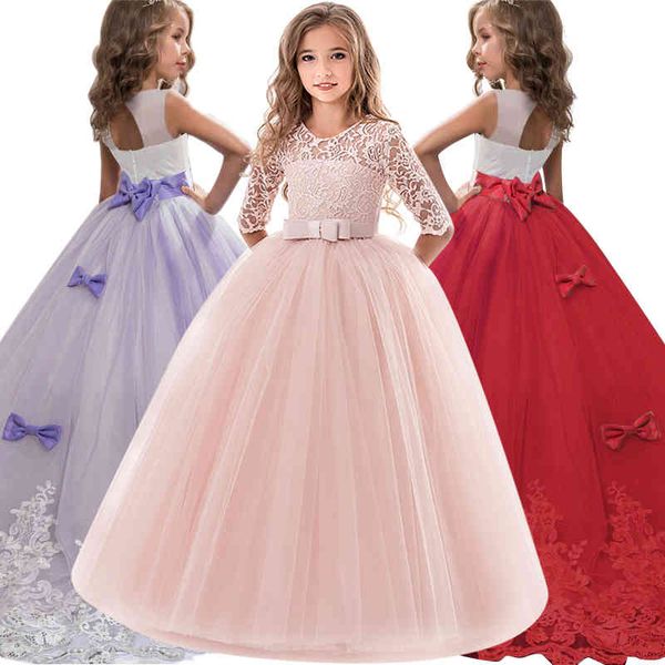 

classic christmas lace flower girls dress formal party princess costume elegant long prom gowns kids dresses for girls size 6-14 years, Red;yellow