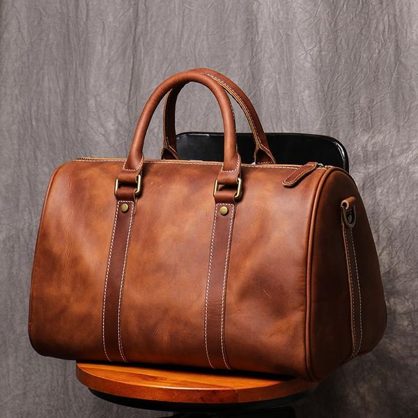 

duffel bags pure handmade natural crazy horse leather small men's travel