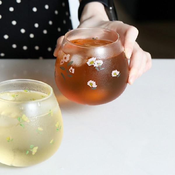 

wine glasses art creative glass cup flower coffee korean ice cream drink tumbler yogurt dessert verres pour boire drinkware de50bl