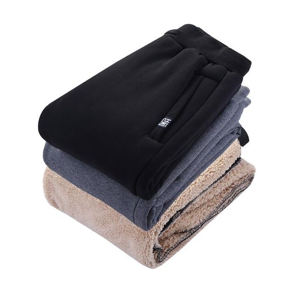 

men's pants winter fashion warm men sweatpants elastic trousers causal cotton streetwear jogger track male plus size, Black