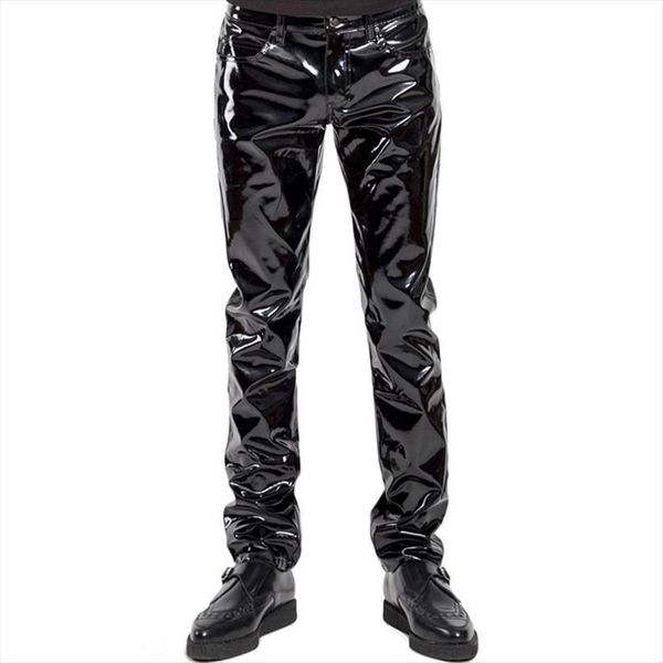 

low waist wet women pant look latex vinyl zipper trousers fashion faux leather plus size pole dance fetish, Black